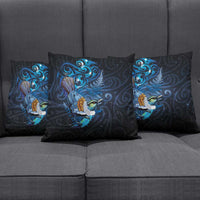 Aotearoa Matariki Pillow Cover Maori Tribal with Silver Fern and Tui Bird Galaxy Style - Polynesian Pride