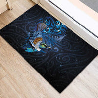 Aotearoa Matariki Rubber Doormat Maori Tribal with Silver Fern and Tui Bird Galaxy Style - Polynesian Pride