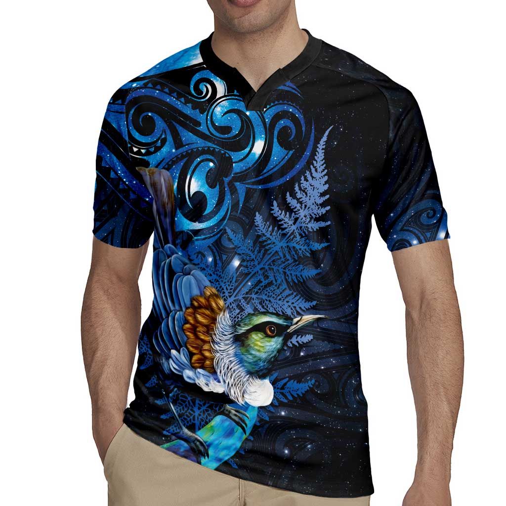 Aotearoa Matariki Rugby Jersey Maori Tribal with Silver Fern and Tui Bird Galaxy Style - Polynesian Pride