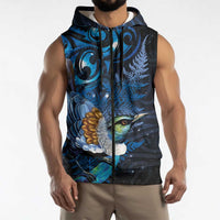 Aotearoa Matariki Sleeveless Zip Hoodie Maori Tribal with Silver Fern and Tui Bird Galaxy Style LT03 - Polynesian Pride