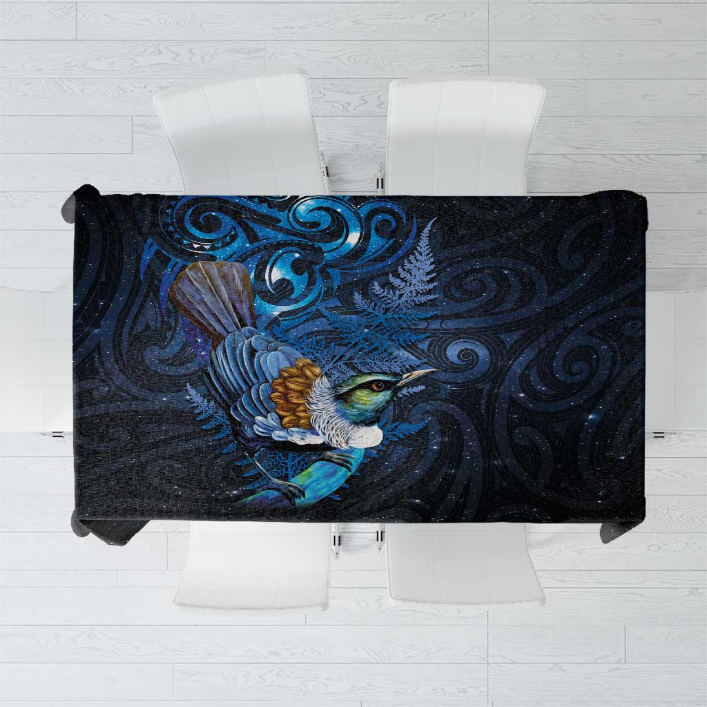 Aotearoa Matariki Tablecloth Maori Tribal with Silver Fern and Tui Bird Galaxy Style - Polynesian Pride