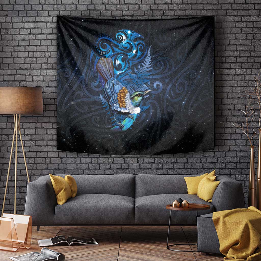 Aotearoa Matariki Tapestry Maori Tribal with Silver Fern and Tui Bird Galaxy Style - Polynesian Pride