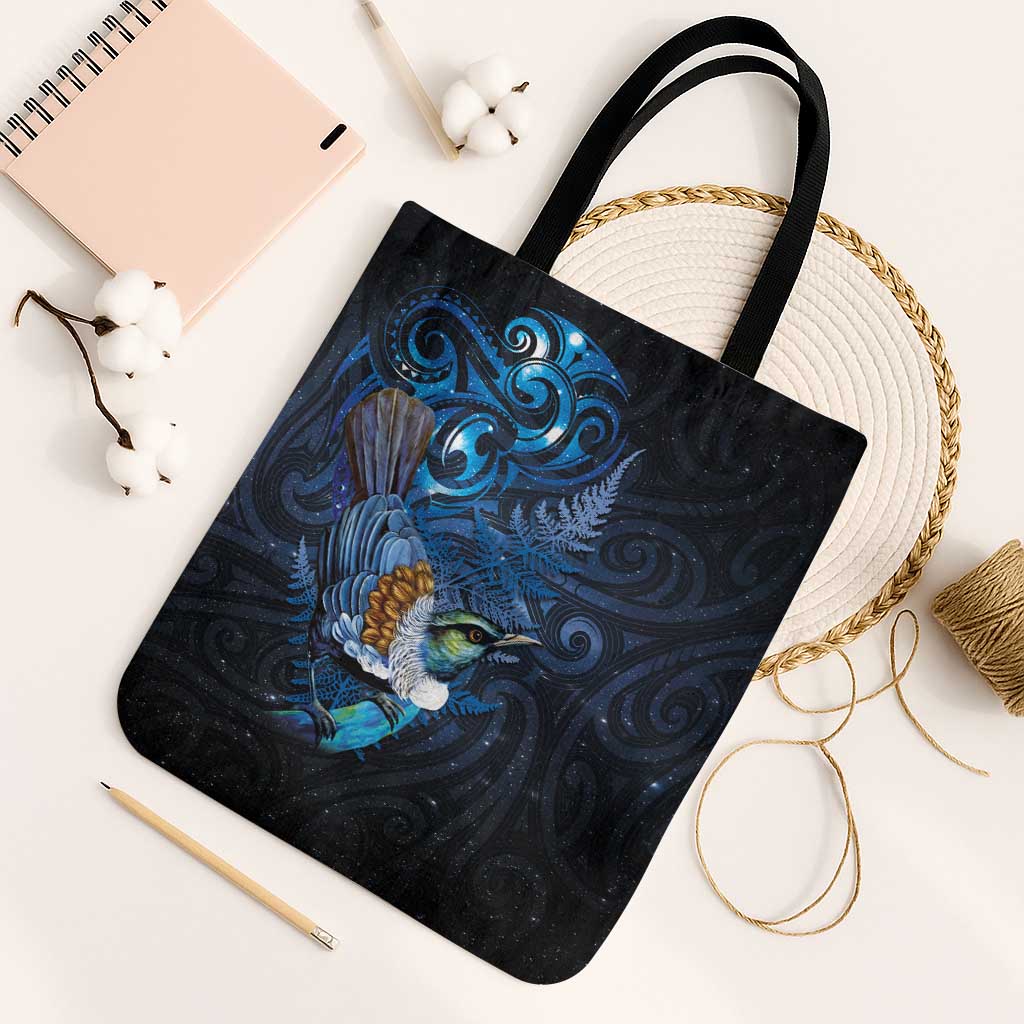 Aotearoa Matariki Tote Bag Maori Tribal with Silver Fern and Tui Bird Galaxy Style - Polynesian Pride
