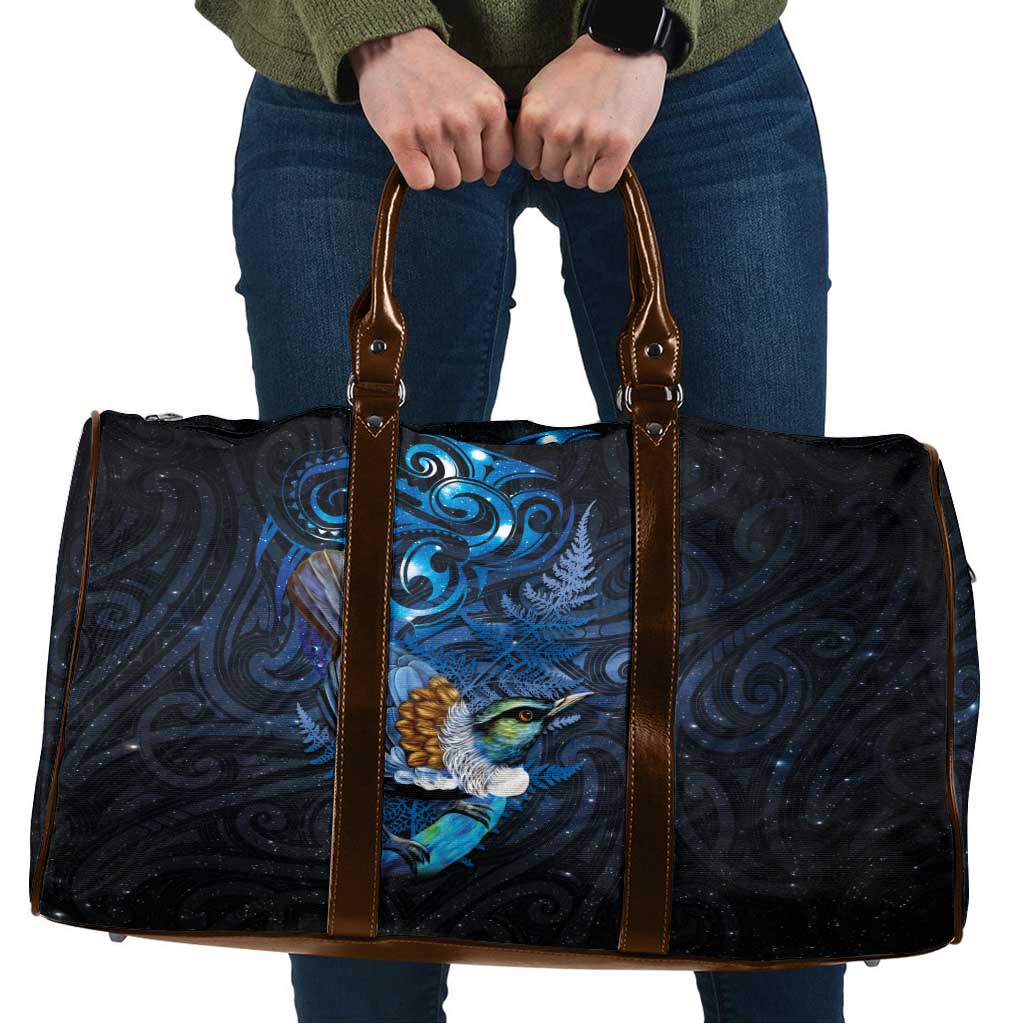 Aotearoa Matariki Travel Bag Maori Tribal with Silver Fern and Tui Bird Galaxy Style - Polynesian Pride