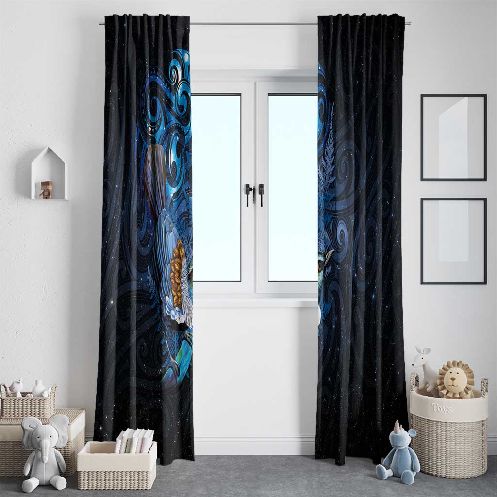 Aotearoa Matariki Window Curtain Maori Tribal with Silver Fern and Tui Bird Galaxy Style - Polynesian Pride