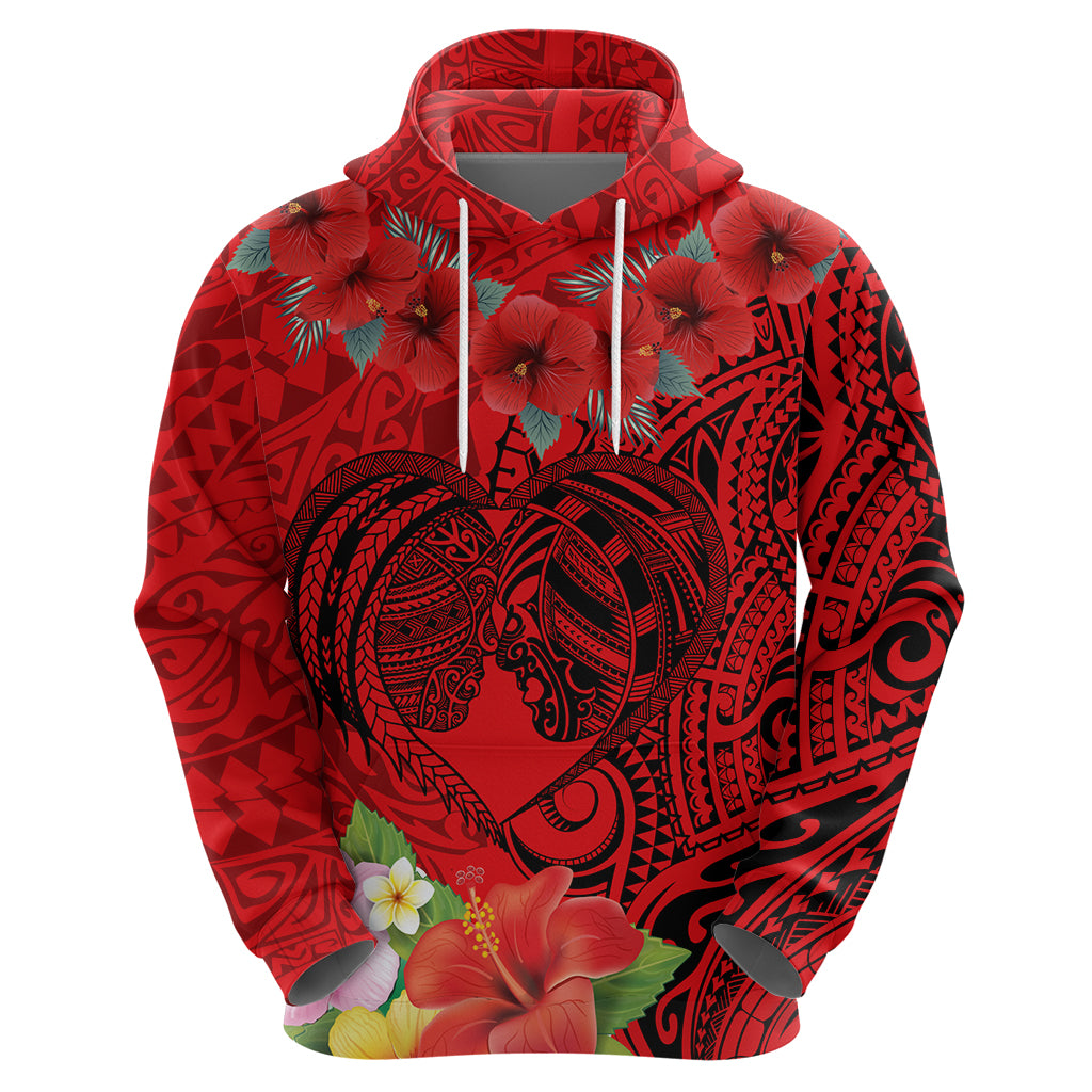 Personalised Hawaii Valentine Day Hoodie Couple Love Heart mix Hibiscus and Polynesian Tattoo LT03 - Polynesian Pride