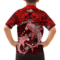 Polynesian Shark Valentine Day Family Matching Off Shoulder Short Dress and Hawaiian Shirt Hibiscus and Tribal Tattoo Red Style LT03 - Polynesian Pride