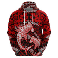 Polynesian Shark Valentine Day Hoodie Hibiscus and Tribal Tattoo Red Style LT03 - Polynesian Pride