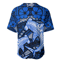 Polynesian Shark Valentine Day Baseball Jersey Hibiscus and Tribal Tattoo Blue Style LT03 - Polynesian Pride