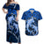 Polynesian Shark Valentine Day Couples Matching Off Shoulder Maxi Dress and Hawaiian Shirt Hibiscus and Tribal Tattoo Blue Style LT03 Blue - Polynesian Pride