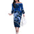 Polynesian Shark Valentine Day Family Matching Off Shoulder Long Sleeve Dress and Hawaiian Shirt Hibiscus and Tribal Tattoo Blue Style LT03 Mom's Dress Blue - Polynesian Pride