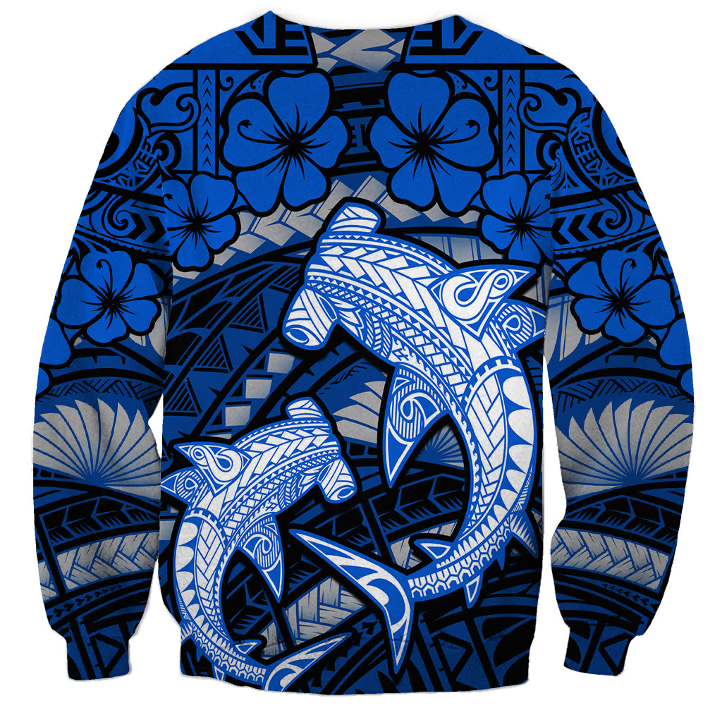 Polynesian Shark Valentine Day Sweatshirt Hibiscus and Tribal Tattoo Blue Style LT03 - Polynesian Pride