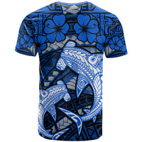 Polynesian Shark Valentine Day T Shirt Hibiscus and Tribal Tattoo Blue Style LT03 - Polynesian Pride