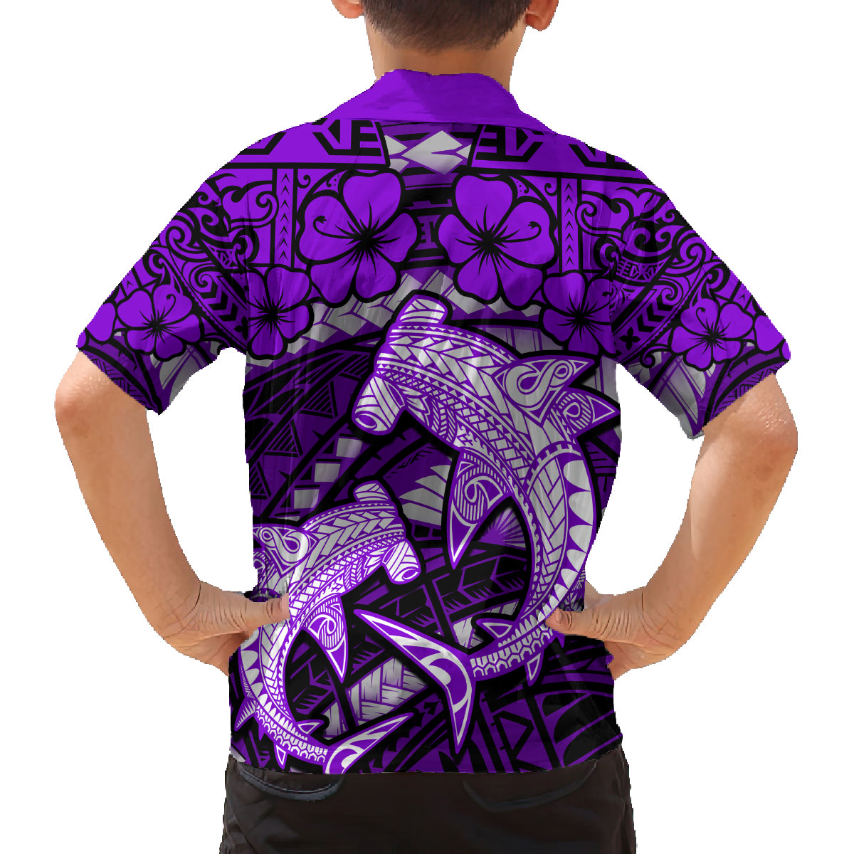 Polynesian Shark Valentine Day Family Matching Tank Maxi Dress and Hawaiian Shirt Hibiscus and Tribal Tattoo Purple Style LT03 - Polynesian Pride