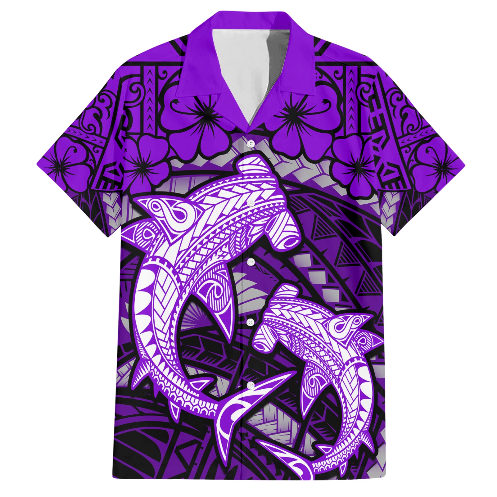 Polynesian Shark Valentine Day Hawaiian Shirt Hibiscus and Tribal Tattoo Purple Style LT03 Purple - Polynesian Pride