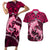 Polynesian Shark Valentine Day Couples Matching Short Sleeve Bodycon Dress and Hawaiian Shirt Hibiscus and Tribal Tattoo Pink Style LT03 Pink - Polynesian Pride