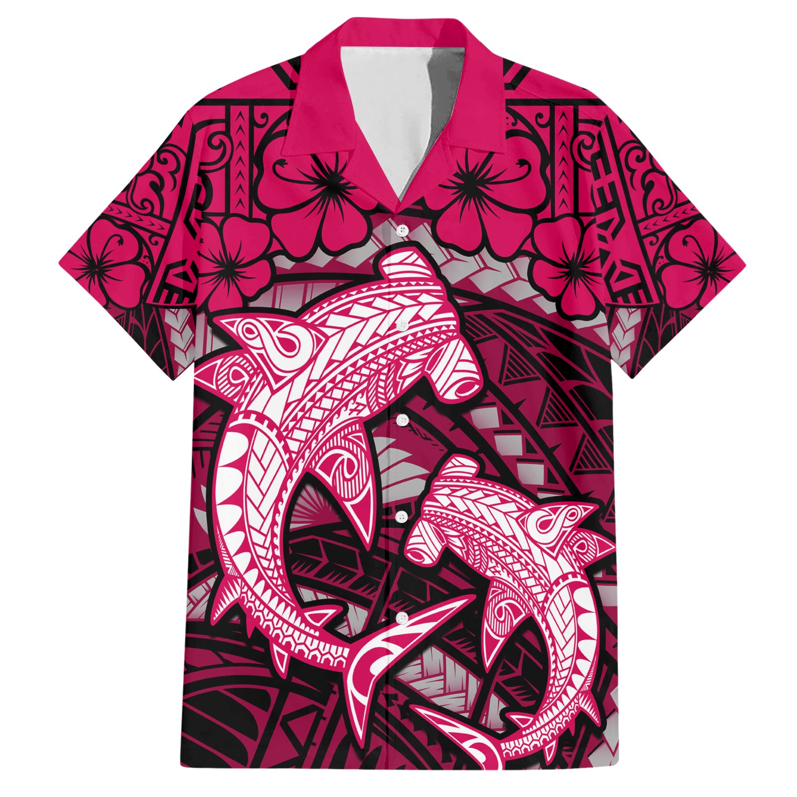 Polynesian Shark Valentine Day Hawaiian Shirt Hibiscus and Tribal Tattoo Pink Style LT03 Pink - Polynesian Pride