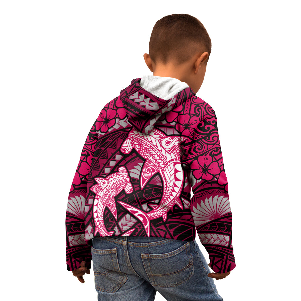 Polynesian Shark Valentine Day Kid Hoodie Hibiscus and Tribal Tattoo Pink Style LT03 - Polynesian Pride