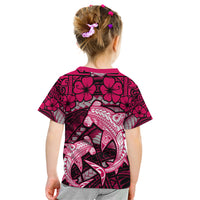 Polynesian Shark Valentine Day Kid T Shirt Hibiscus and Tribal Tattoo Pink Style LT03 - Polynesian Pride