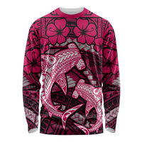 Polynesian Shark Valentine Day Long Sleeve Shirt Hibiscus and Tribal Tattoo Pink Style LT03 Unisex Pink - Polynesian Pride