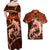 Polynesian Shark Valentine Day Couples Matching Off Shoulder Maxi Dress and Hawaiian Shirt Hibiscus and Tribal Tattoo Orange Style LT03 - Polynesian Pride