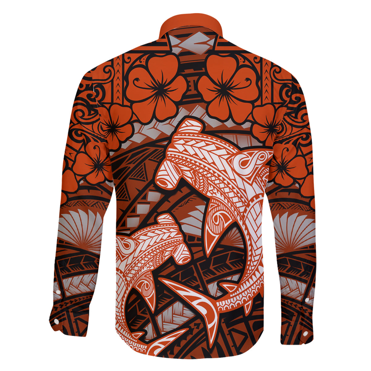 Polynesian Shark Valentine Day Family Matching Mermaid Dress and Hawaiian Shirt Hibiscus and Tribal Tattoo Orange Style LT03 - Polynesian Pride