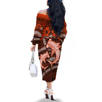 Polynesian Shark Valentine Day Family Matching Off Shoulder Long Sleeve Dress and Hawaiian Shirt Hibiscus and Tribal Tattoo Orange Style LT03 - Polynesian Pride