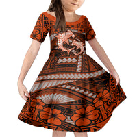 Polynesian Shark Valentine Day Family Matching Puletasi and Hawaiian Shirt Hibiscus and Tribal Tattoo Orange Style LT03 Daughter's Dress Orange - Polynesian Pride