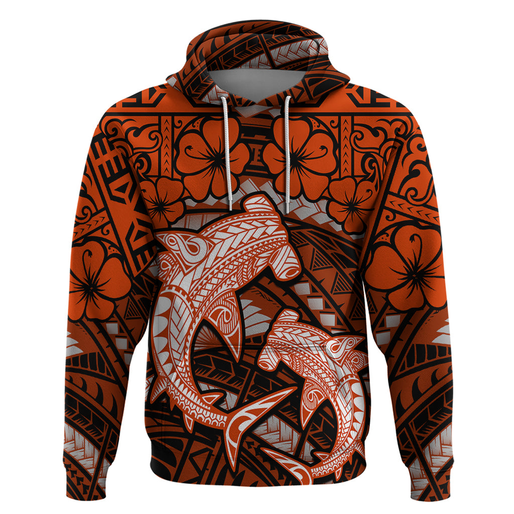 Polynesian Shark Valentine Day Zip Hoodie Hibiscus and Tribal Tattoo Orange Style LT03 Pullover Hoodie Orange - Polynesian Pride