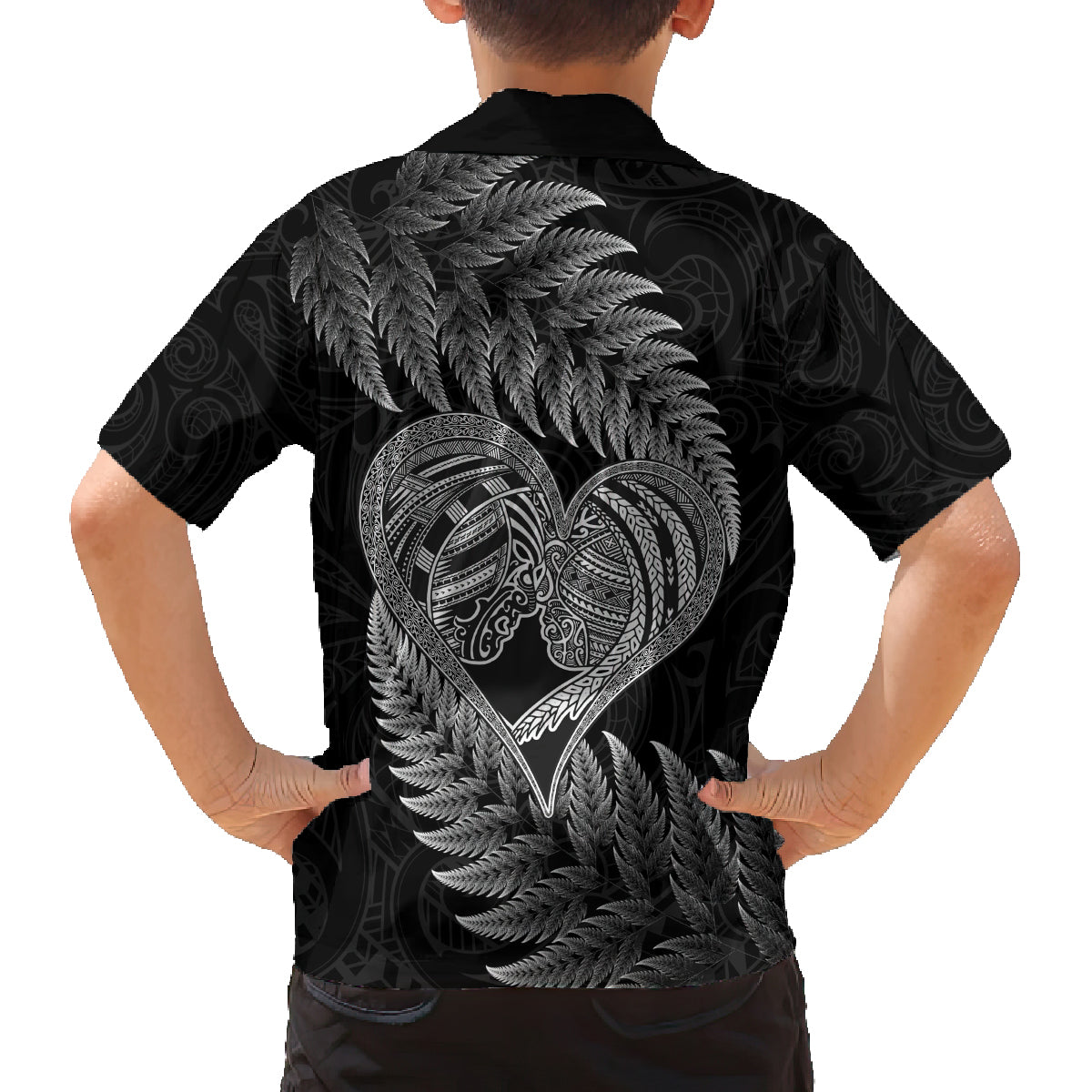 New Zealand Valentine Day Family Matching Off Shoulder Maxi Dress and Hawaiian Shirt Aotearoa Warrior and Woman Love Heart Maori Pattern LT03 - Polynesian Pride