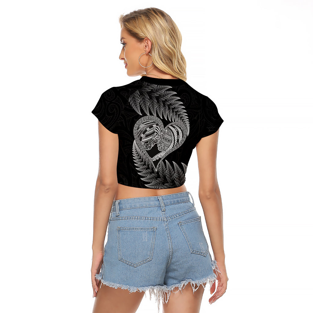 New Zealand Valentine Day Raglan Cropped T Shirt Aotearoa Warrior and Woman Love Heart Maori Pattern LT03 - Polynesian Pride