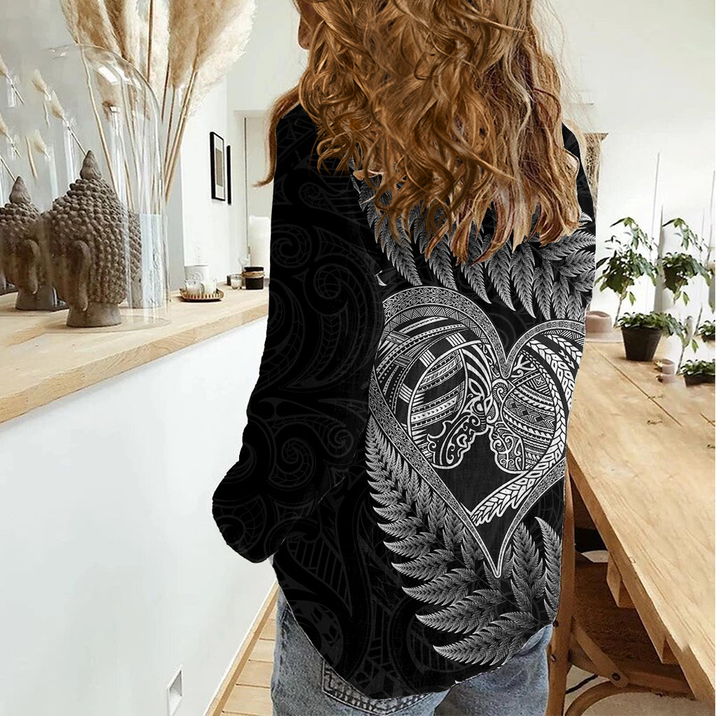 New Zealand Valentine Day Women Casual Shirt Aotearoa Warrior and Woman Love Heart Maori Pattern LT03 - Polynesian Pride
