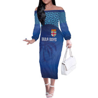 Custom Fiji Football-Towards World Cup 2026 Family Matching Off The Shoulder Long Sleeve Dress and Hawaiian Shirt