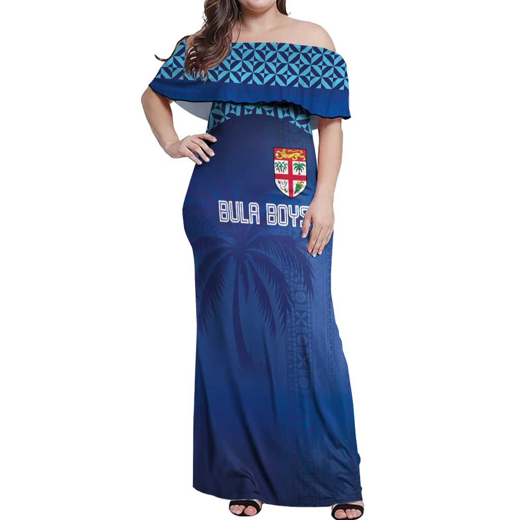 Custom Fiji Football-Towards World Cup 2026 Off Shoulder Maxi Dress LT03 Women Blue - Polynesian Pride