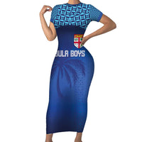 Custom Fiji Football-Towards World Cup 2026 Short Sleeve Bodycon Dress LT03 Long Dress Blue - Polynesian Pride