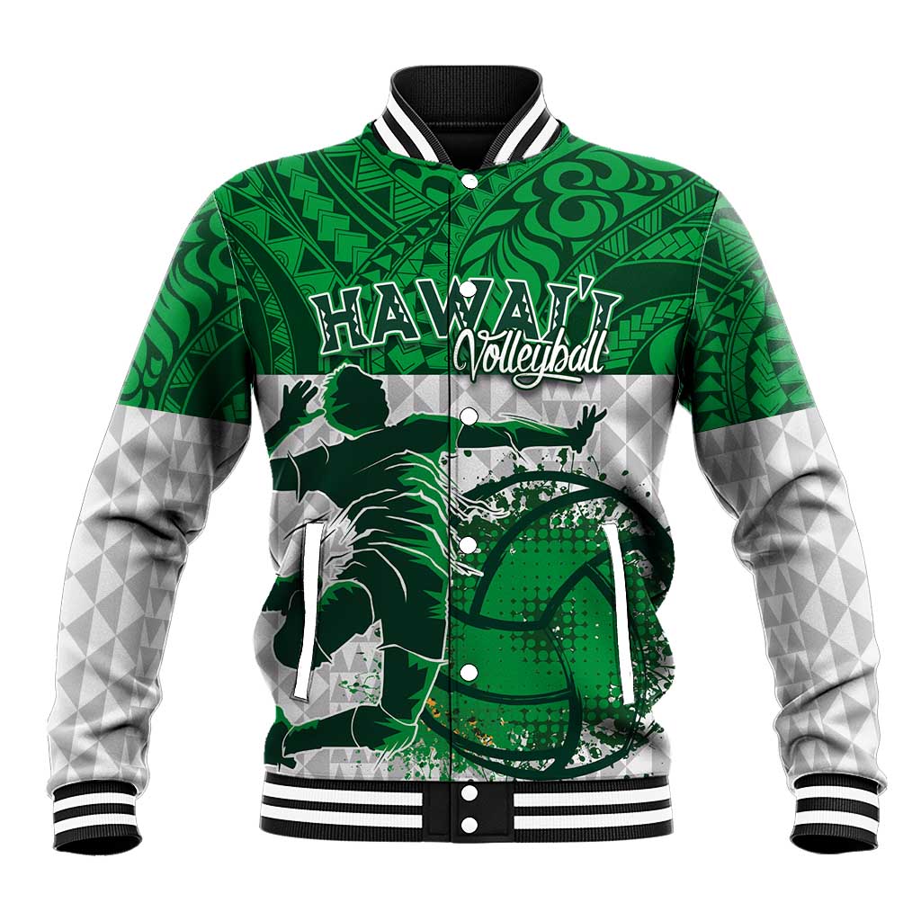 Custom Hawaii Volleyball-Kakau Motif Green Color Baseball Jacket