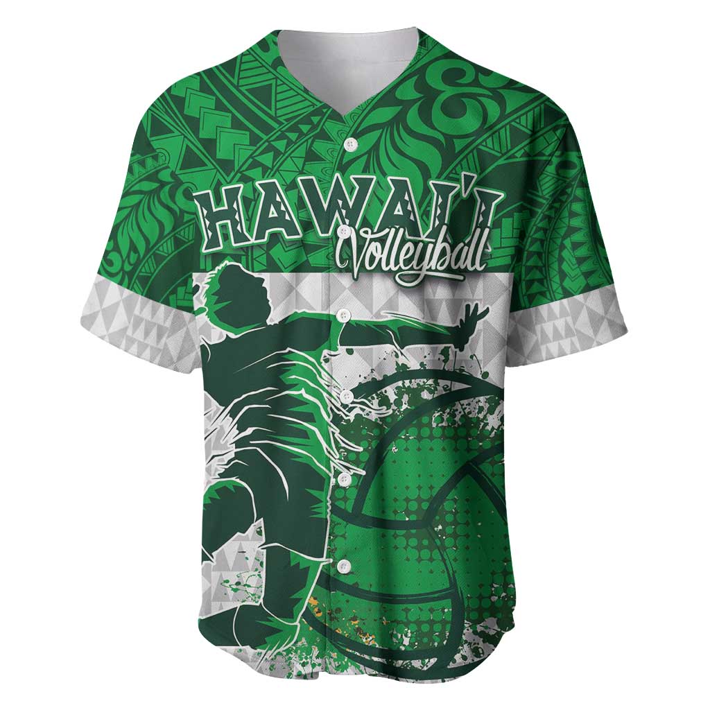 Custom Hawaii Volleyball-Kakau Motif Green Color Baseball Jersey