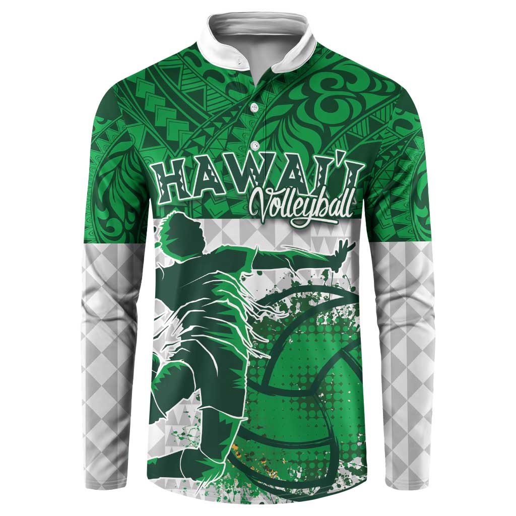 Custom Hawaii Volleyball-Kakau Motif Green Color Button Sweatshirt