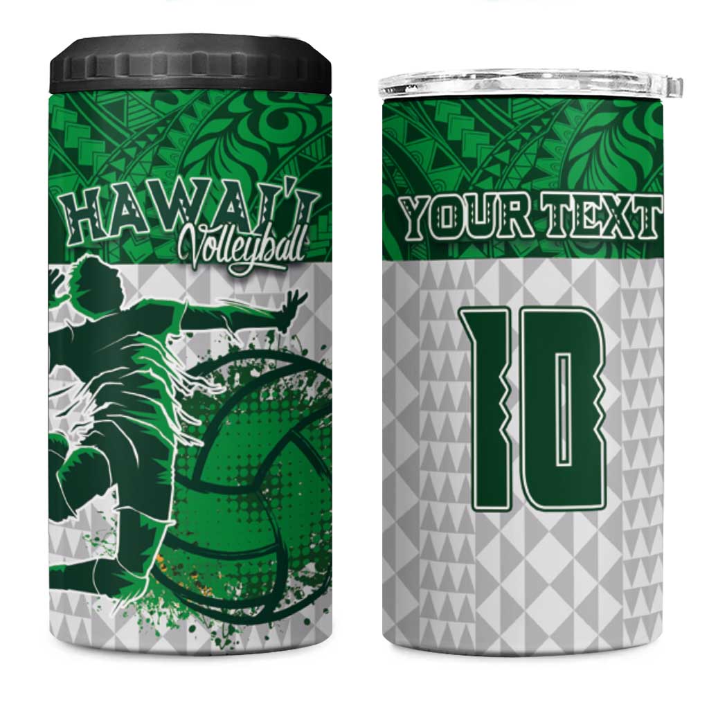 Custom Hawaii Volleyball-Kakau Motif Green Color 4 in 1 Can Cooler Tumbler