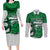 Custom Hawaii Volleyball-Kakau Motif Green Color Couples Matching Long Sleeve Bodycon Dress and Long Sleeve Button Shirt