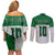 Custom Hawaii Volleyball-Kakau Motif Green Color Couples Matching Off Shoulder Short Dress and Long Sleeve Button Shirt