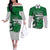 Custom Hawaii Volleyball-Kakau Motif Green Color Couples Matching Off The Shoulder Long Sleeve Dress and Long Sleeve Button Shirt