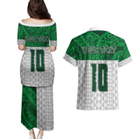 Custom Hawaii Volleyball-Kakau Motif Green Color Couples Matching Puletasi and Hawaiian Shirt