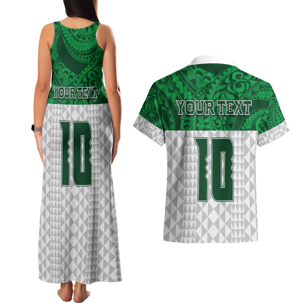 Custom Hawaii Volleyball-Kakau Motif Green Color Couples Matching Tank Maxi Dress and Hawaiian Shirt