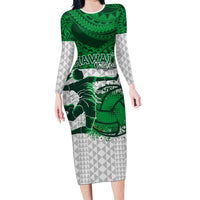 Custom Hawaii Volleyball-Kakau Motif Green Color Family Matching Long Sleeve Bodycon Dress and Hawaiian Shirt