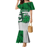 Custom Hawaii Volleyball-Kakau Motif Green Color Family Matching Mermaid Dress and Hawaiian Shirt