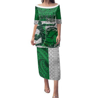 Custom Hawaii Volleyball-Kakau Motif Green Color Family Matching Puletasi and Hawaiian Shirt