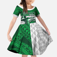 Custom Hawaii Volleyball-Kakau Motif Green Color Family Matching Tank Maxi Dress and Hawaiian Shirt