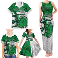 Custom Hawaii Volleyball-Kakau Motif Green Color Family Matching Tank Maxi Dress and Hawaiian Shirt