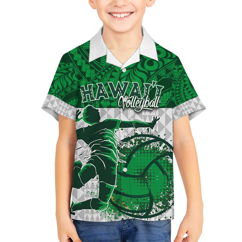 Custom Hawaii Volleyball-Kakau Motif Green Color Family Matching Tank Maxi Dress and Hawaiian Shirt